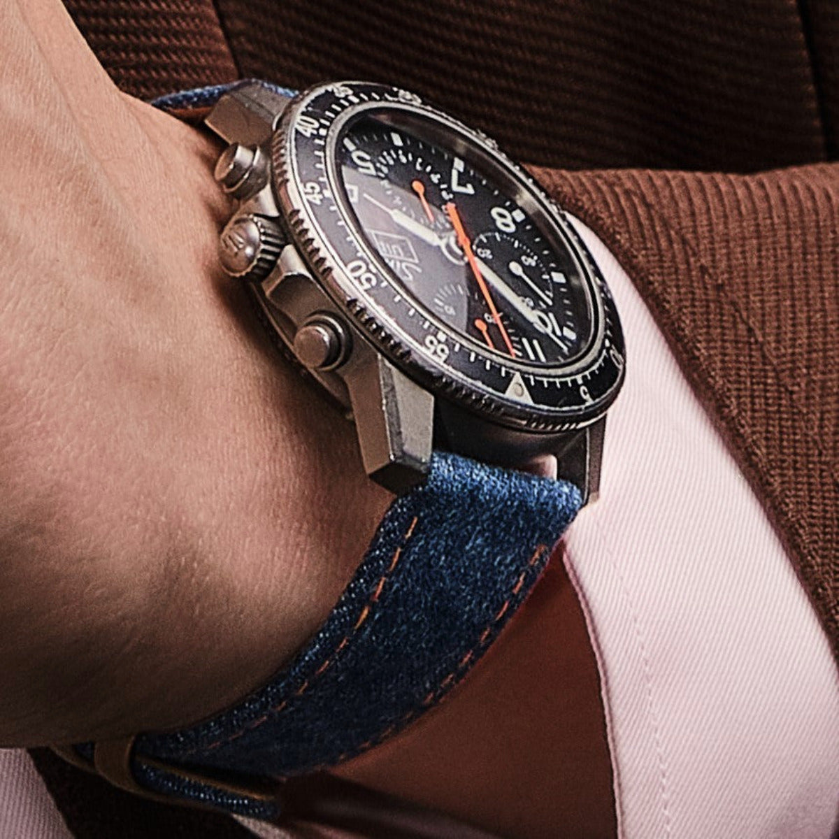 Denim strap with apple vegan leather