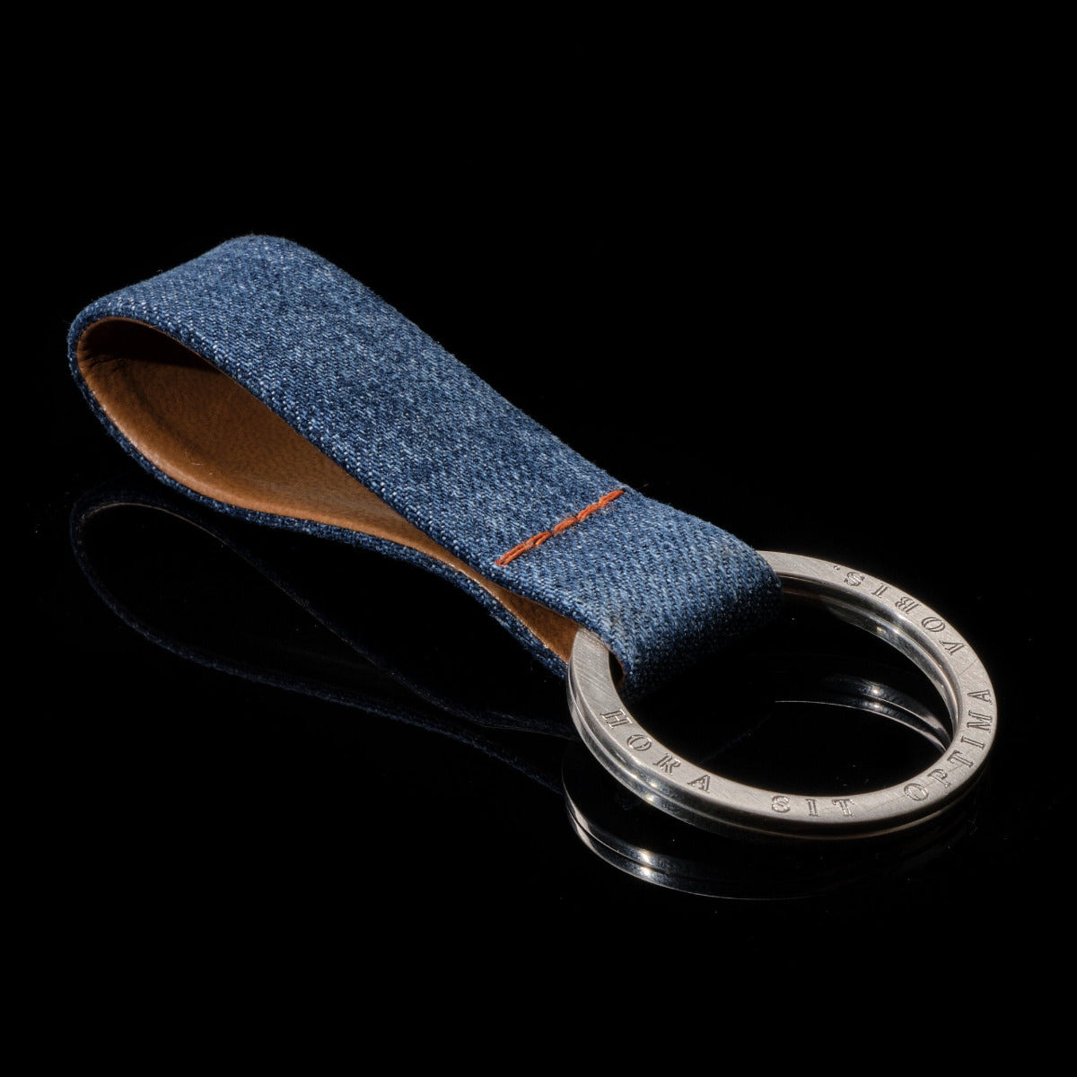 recycled Apple and Denim sterling keychain