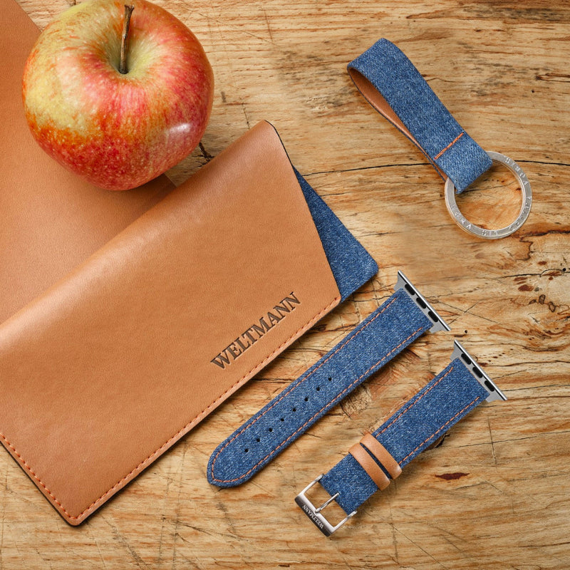 upcycled denim with appleskin leather UP